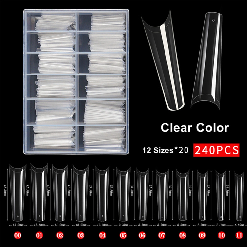 Nail Art Tips Cowboy Nails Max 240 Pieces Clear Natural Nail Tip French Flat Denim Nail Tips with Clear Plastic Box for Salon