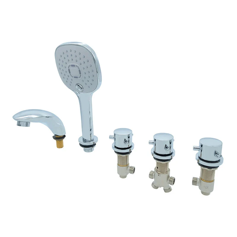 5-Hole Silver Waterfall Bathtub Faucet Widespread Tub Mixer Tap Bathroomwith Handheld Shower