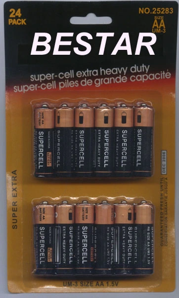 AA de alta resistencia R6p de 1,5 UM-3 batería seca de Zinc de carbono- 24pcs/Blíster