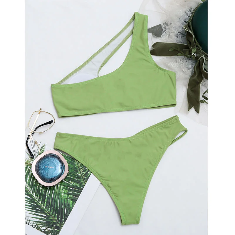 New Swimwear Women Solid Irregular Brazilian Bikinis Swimming Suit