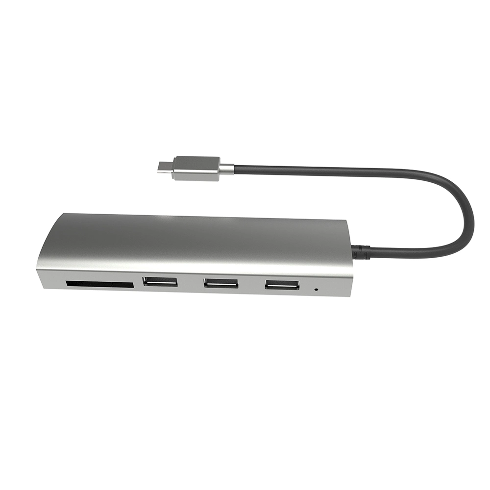 High Quality Type C Gen1 USB3.0 to 3-Port Aluminum Hub with Card Reader and DC Port