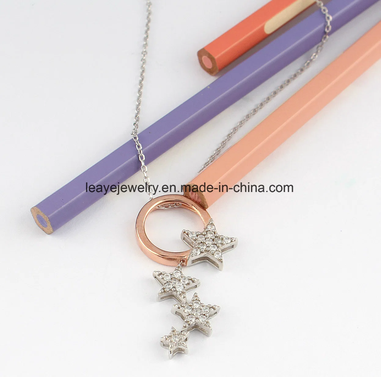 Necklace with Moon and Star Pendant Luxury Silver Jewelry Two-Color Plating Collection