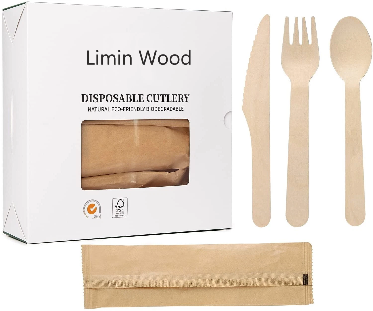 Custom Logo Wood Disposable Cutlery Set for Restaurant Pizza Shop Snacks Food