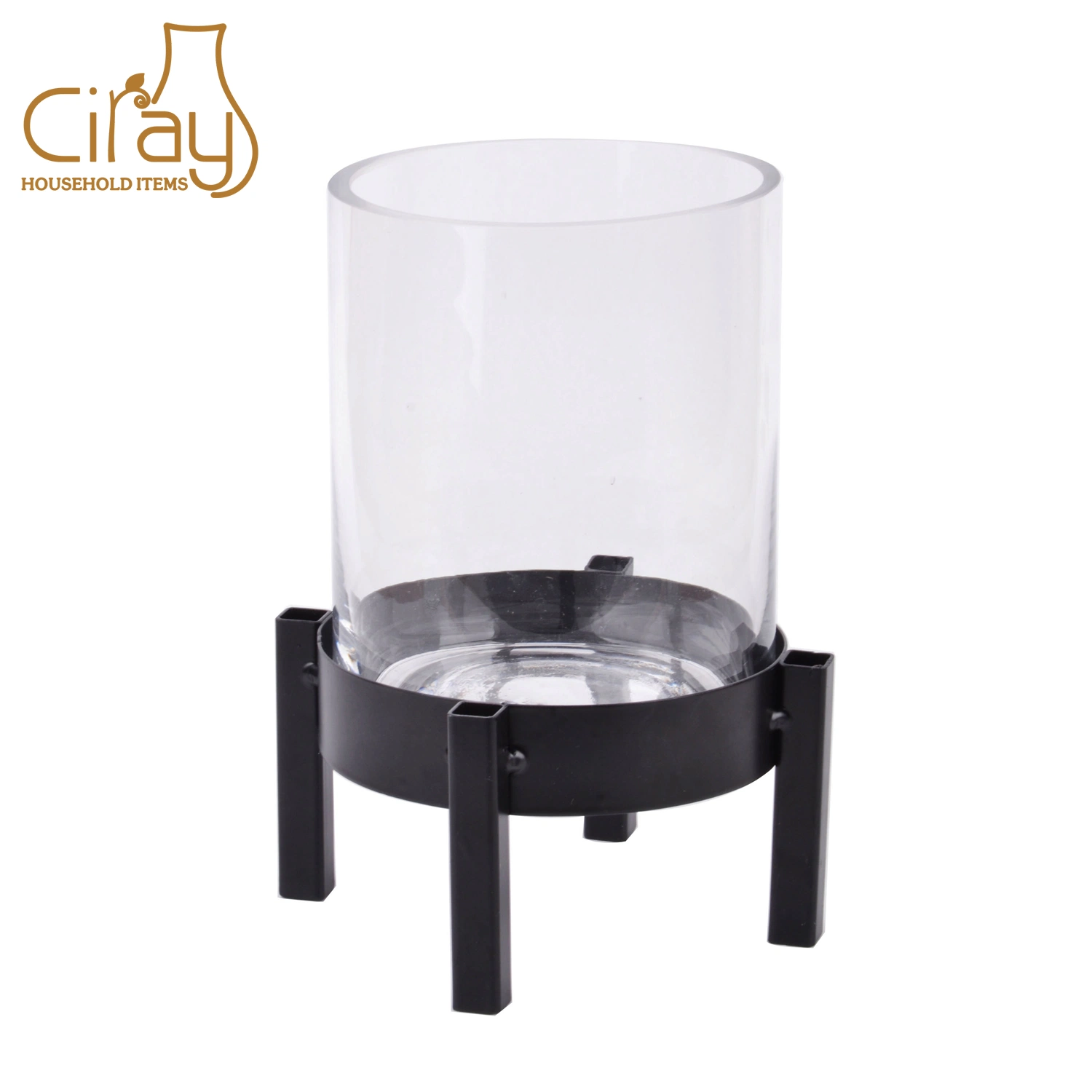 Modern Home Decoration Glass Vase with Metal Stand