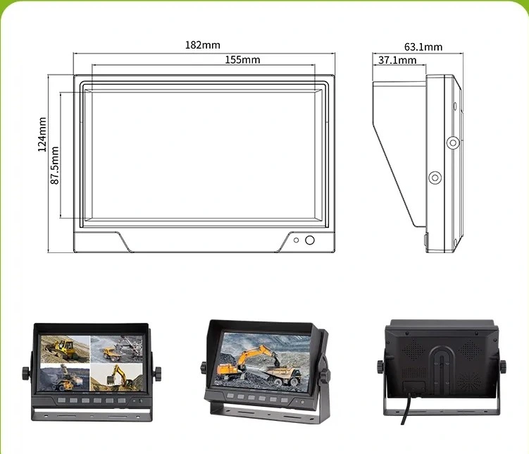 7 retrovisor pesado" Monitor digital quádruplo para escavadeira Guindaste, Caminhão, camião, veículo de exploração de incêndio, camião, reboque, Mixer