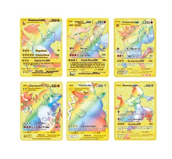 Hot Sale Anime Cartoon Gold Metal Pokemon for Children Game Card