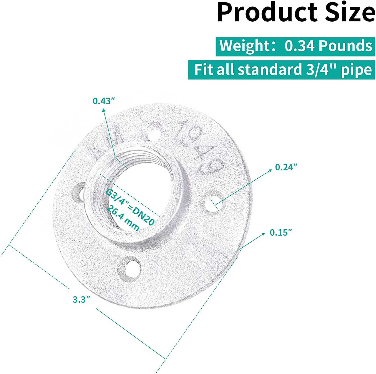 1/2" Flange Base DN15 Flange Pipe Base Thread Decorative Floor Flange Pipe Fittings Cast Iron for Fixing All Kinds of Pipes