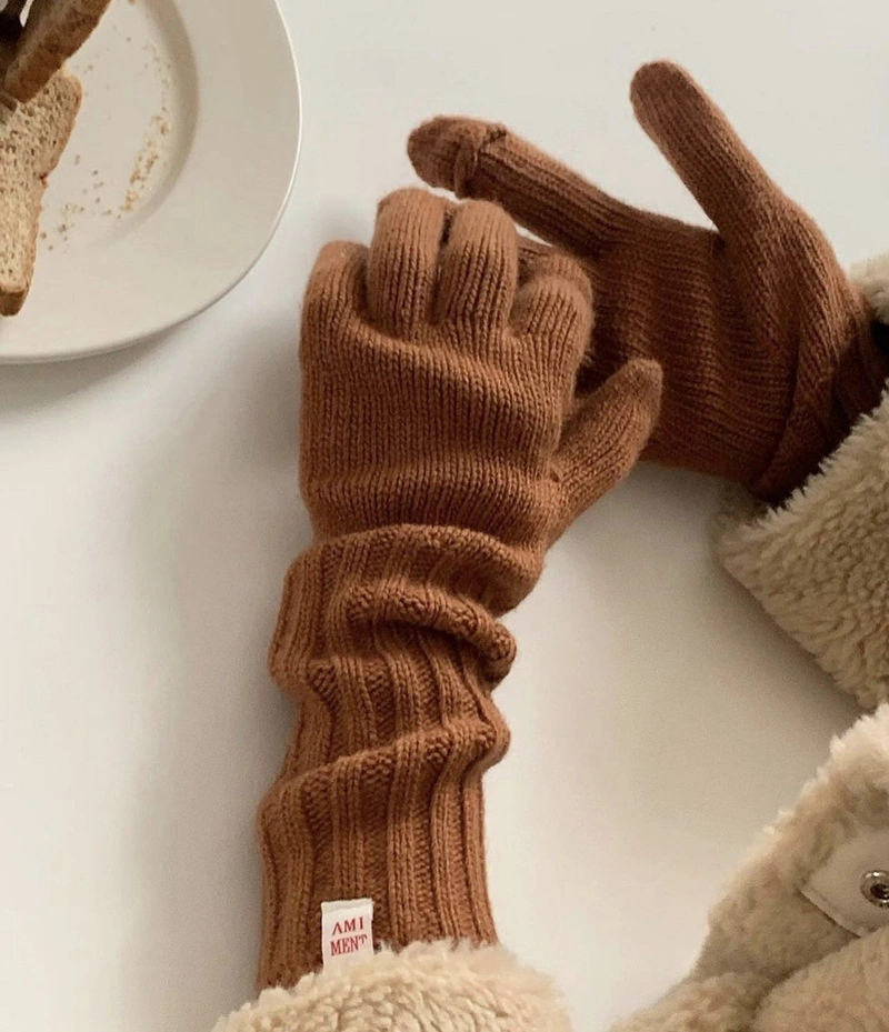 Einfarbig Gestrickt Weibliche Winterwolle Split Finger Open Finger Warme Handschuhe Mit Touchscreen Und Anti-Cold-Funktion Für Fahrradfahren