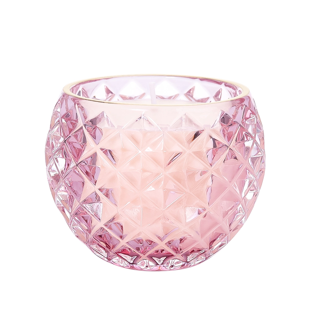 Round Embossed Small Pillar Glass Candle Jar Stick Holder