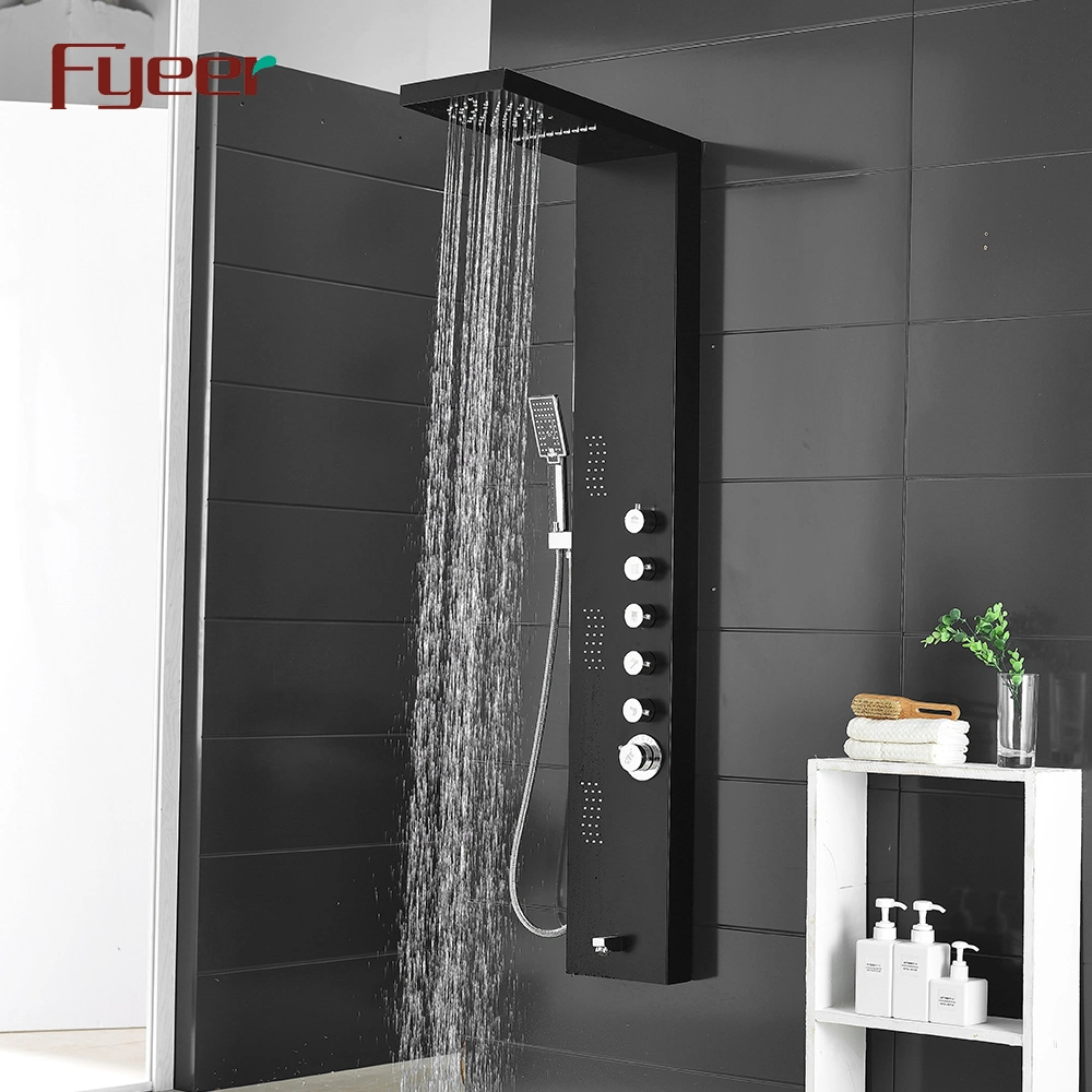 Fyeer Black Bathroom Depot Shower Wall Panels with LED Lights