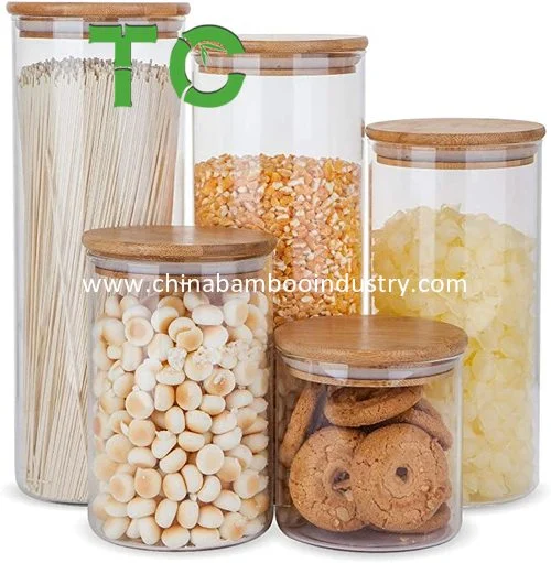 Wholesale/Supplier Kitchen Canisters Glass Food Storage Containers Set, Airtight Food Jars with Bamboo Lids