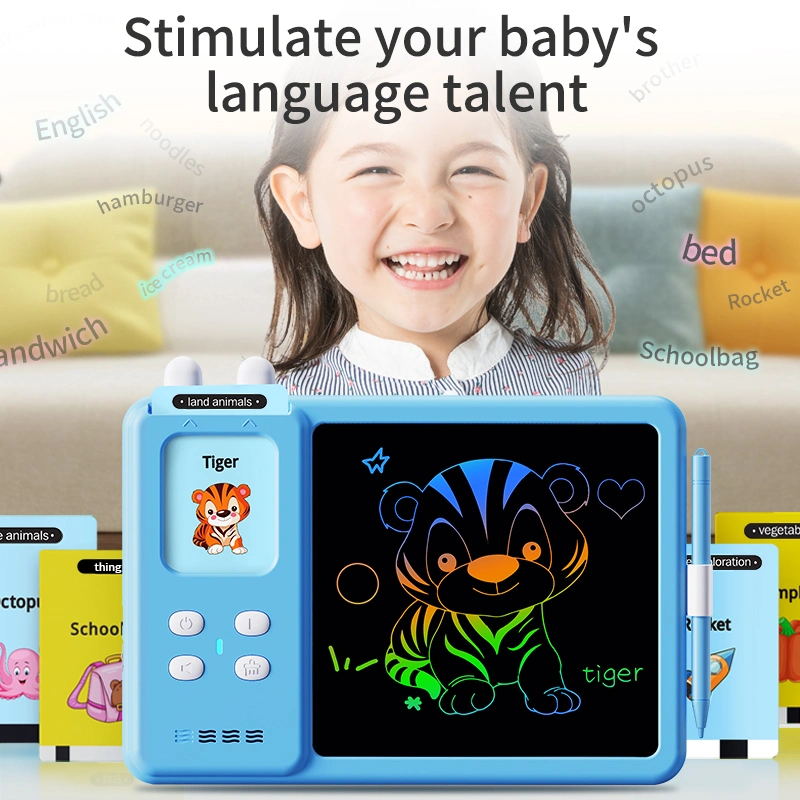 2-en-1 Montessori Machine d'apprentissage éducatif de thérapie du langage Écriture LCD Dessin Tablette Autisme Jouet sensoriel pour enfant Cartes flash parlantes en anglais pour enfants.