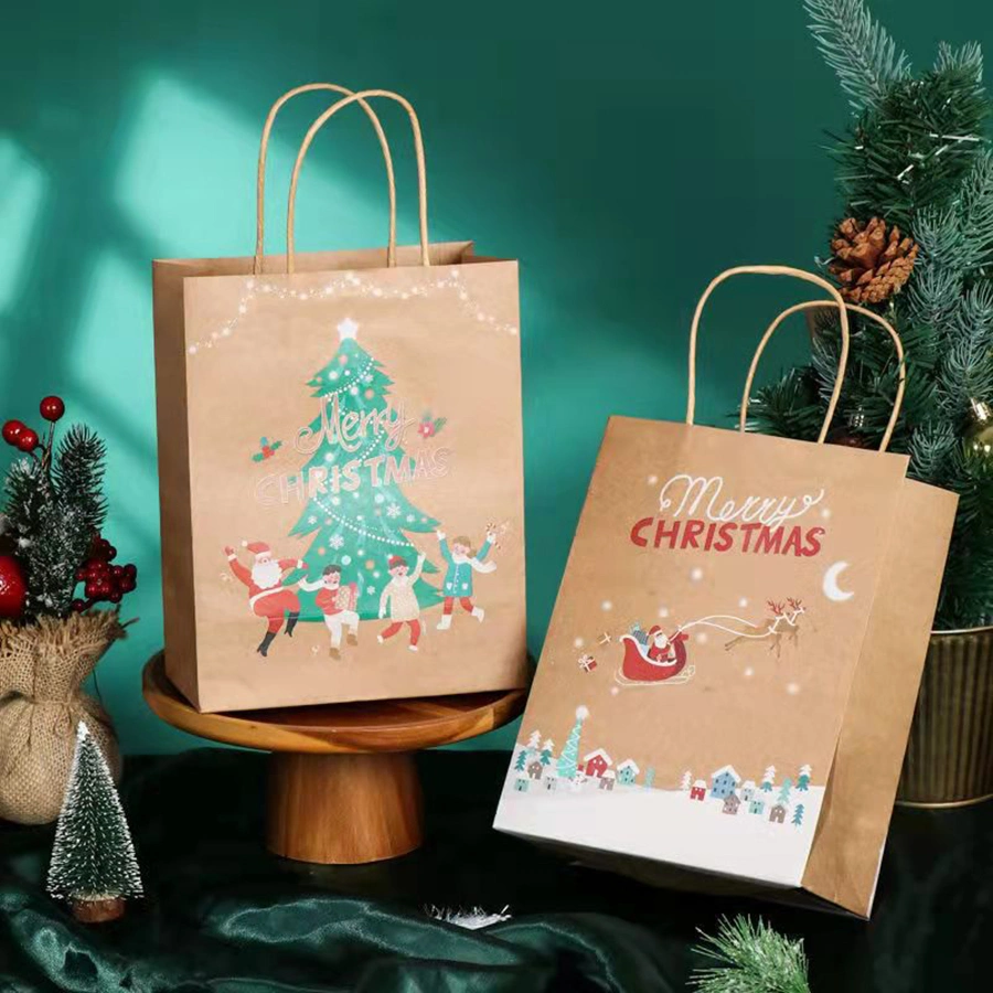 Sacos de papel no estilo de Natal com pegas sortido de sacos de presentes de Natal para ir às compras, mercadorias, Festas, Casamentos, negócio, Feira de Artesanato, dons