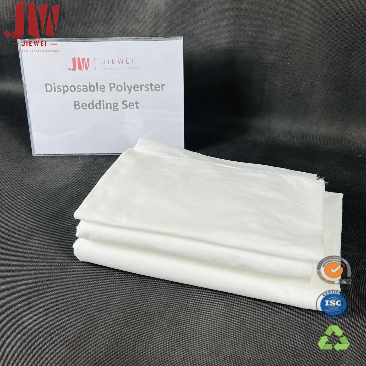 Pacote de logotipo impresso Spulace Nonwoven Fabric material Hotel usado descartável Conjunto de roupas de cama