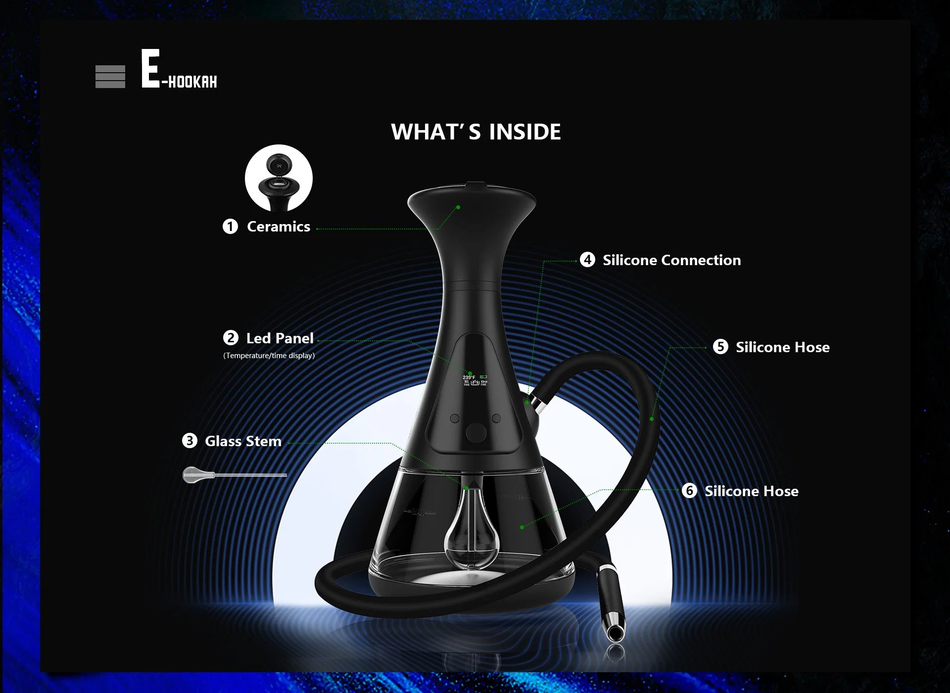 Portable Hookah with LED Light Al Style Fakher Shisha Flavour Electric Hookah