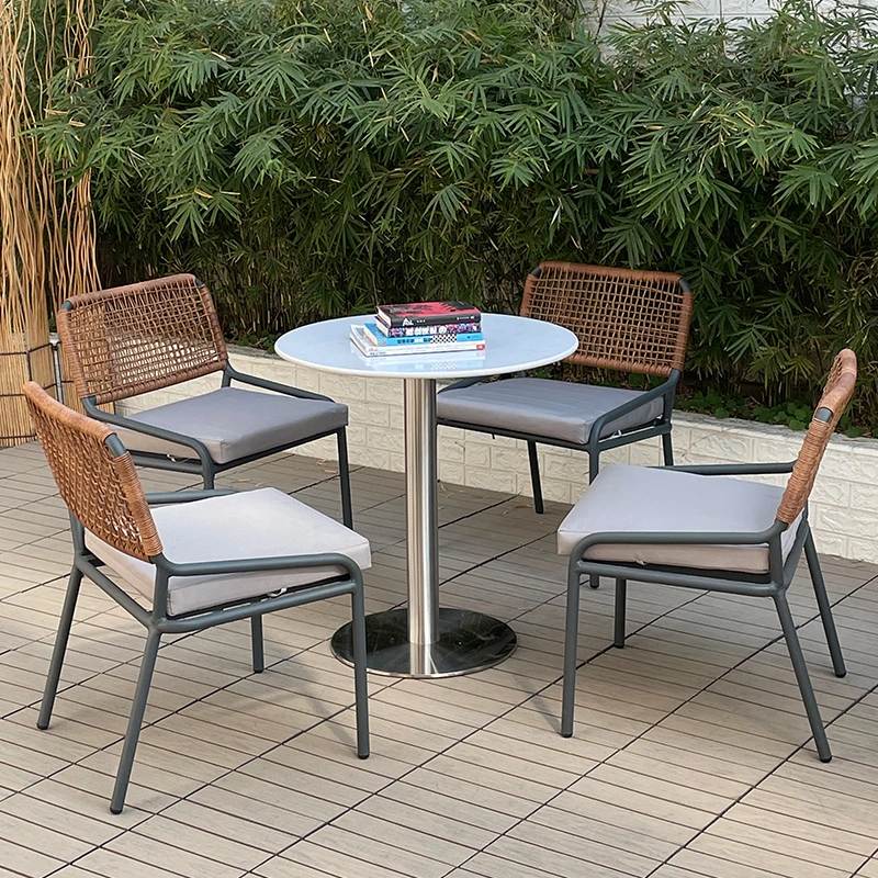 PE Rattan Outdoor Furniture Coffee Table and Chair Waterproof Cushion Garden Balcony Coffee Tea Sofa Bistro Dining Chairs