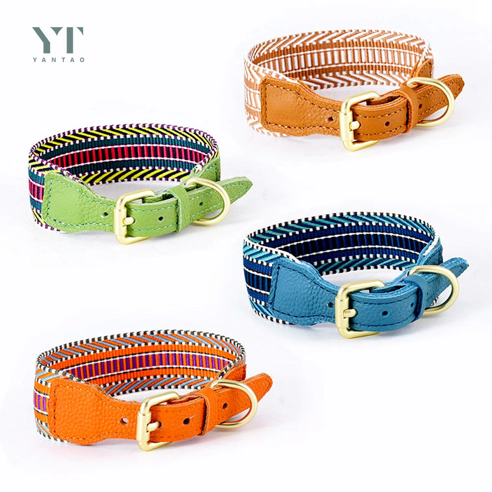 Manufacturer Custom Cow Leather Dog Collar Luxury Design Personalized Nylon Fabric Pet Collar for Dogs