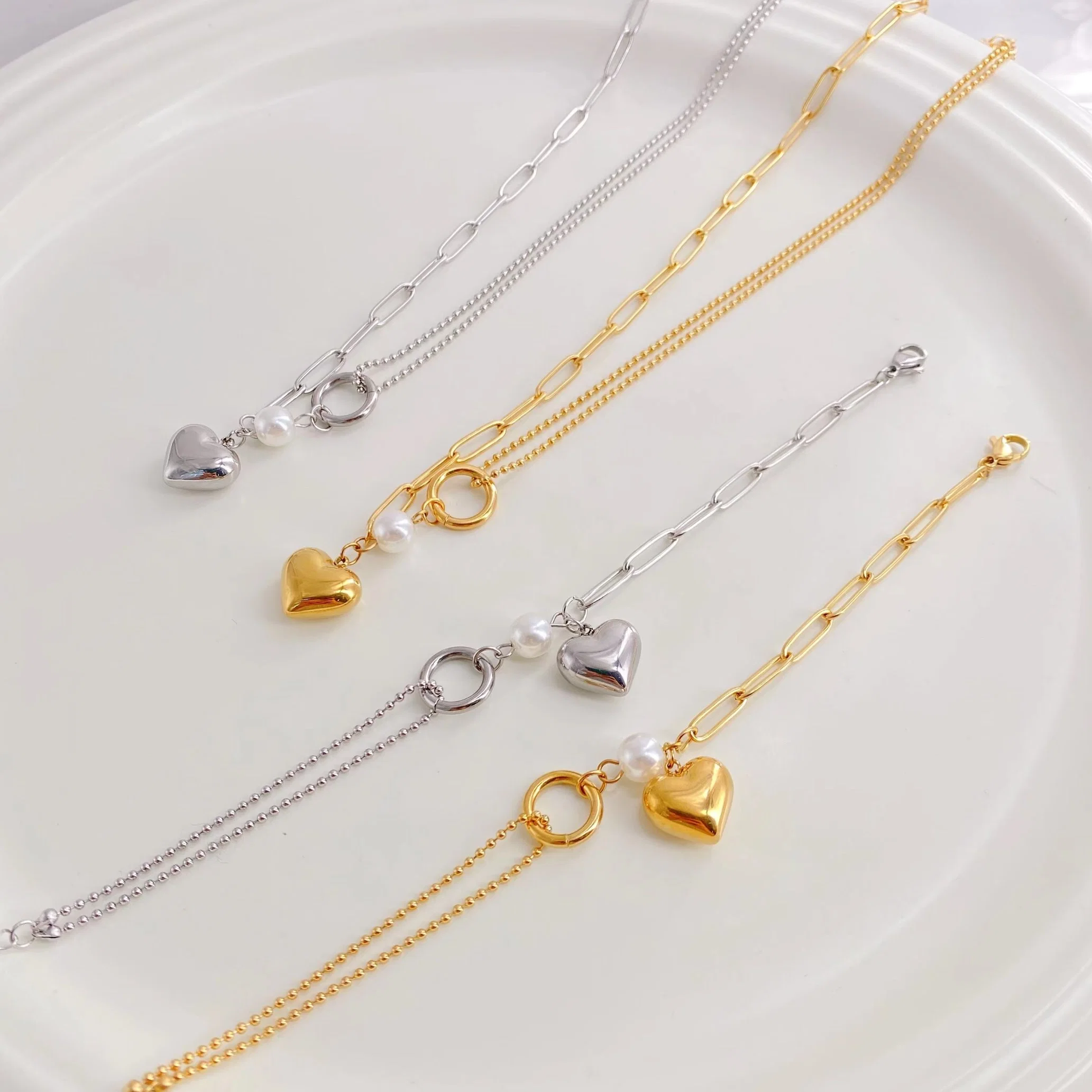 Stainless Steel Jewelry Fashion Custom Golden Beads Pendant Chain Necklace Jewelry Set