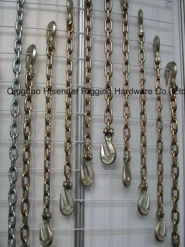 G80 Chain with Hooks in 2 Ends, Tie Down Chain, Lifting Chain, Yellow Zinc Plated