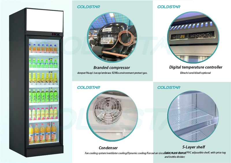 Refrigeradores e Freezers de Vidro Verticais de 500L com Porta Única para Pequenos Mercados.