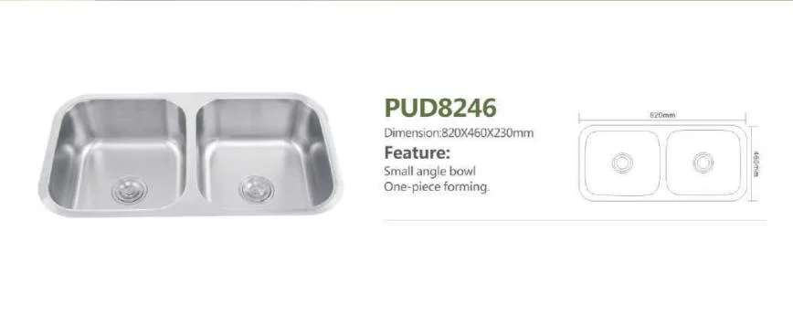 Pud8246 Stainless Steel Kitchen Sink Double Bowl Undermount China Wholesale/Supplier Factory Machine Pressed Sink Polished Accessories Bathroom Nanomerter