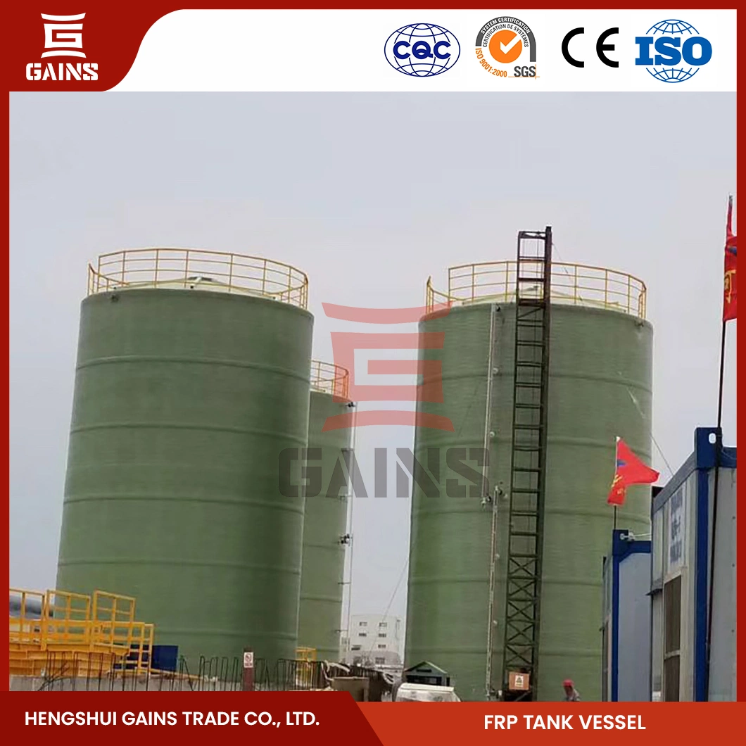 Gains Filament Winding GRP FRP Horizontal Vessel Container Fabricators China Large Field Wound FRP Storage Tank