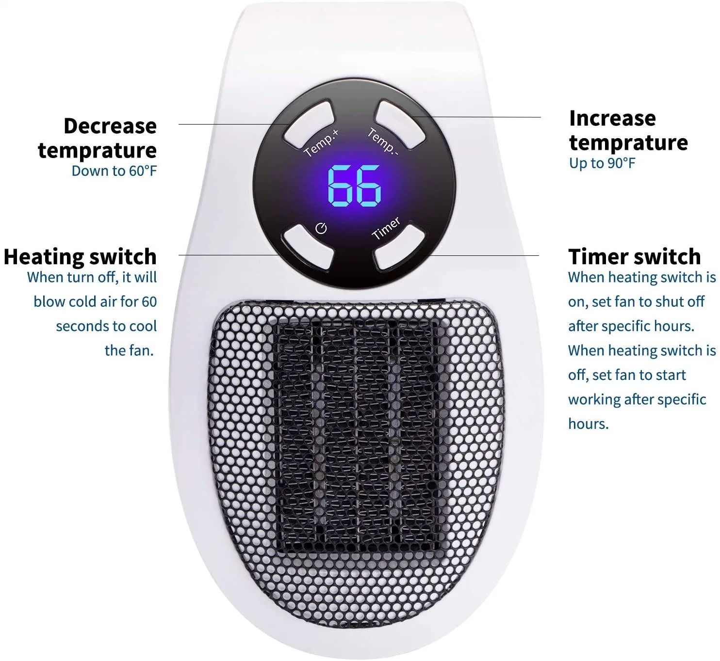 Aquecedor Orbis aquecedor ventilador eléctrico plug de 500 W de consumo de energia elétrica instantânea de parede com controle remoto