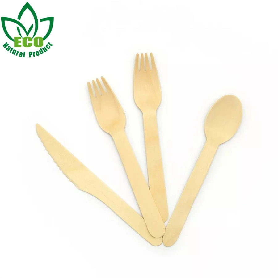 Natural Wood Cutlery Sets Pack with Paper Wrapped Individually Packed Disposable Cutlery