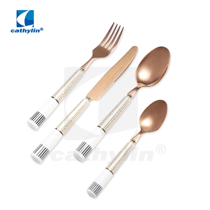 Chinese Style Stainless Steel Wedding Fork Spoon Cutlery Set with Ceramic Handle