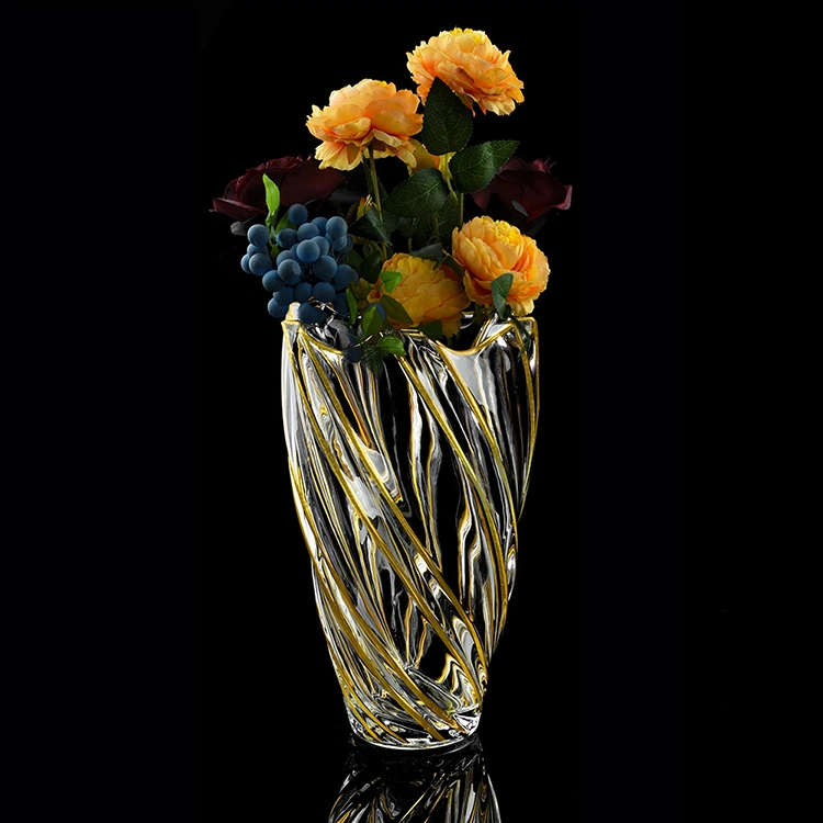 Wholesale/Supplier Unique Glass Flower Vases with Gold Rim Light Luxury Classical Irregular Shape Glass Vase