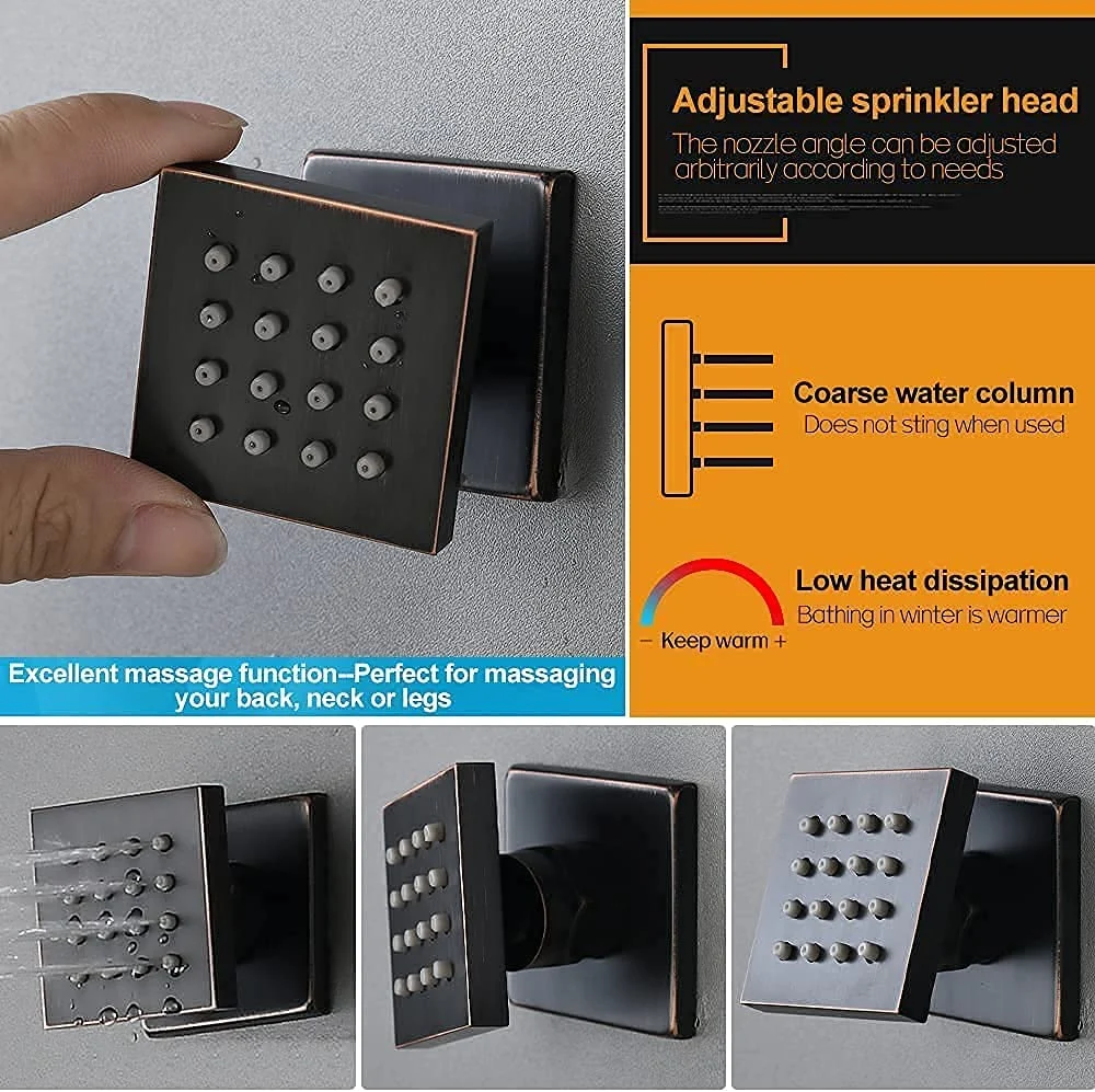 Öl gerieben Bronze Dusche System-16-Zoll-Decke Square Regenguss Duschkopf und Handdusche mit Dusche Körper Jets, Anti-Verbrühungs-Druckausgleichventil