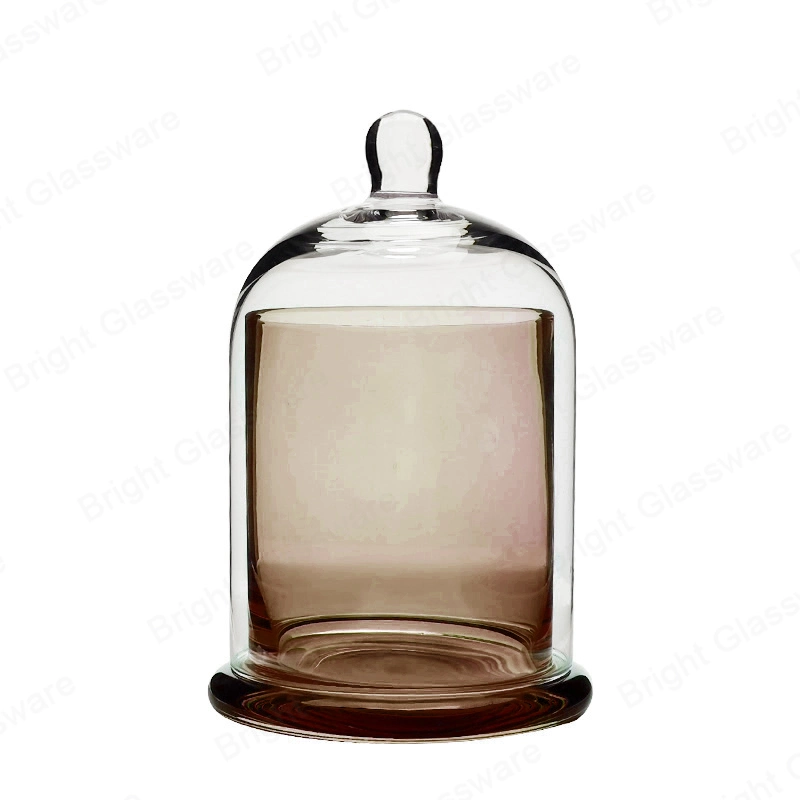 Colorful Glass Bell Cup with Dome Lid for Candle Decorative Candle Glass Bell Jar for Scented Candle Wax