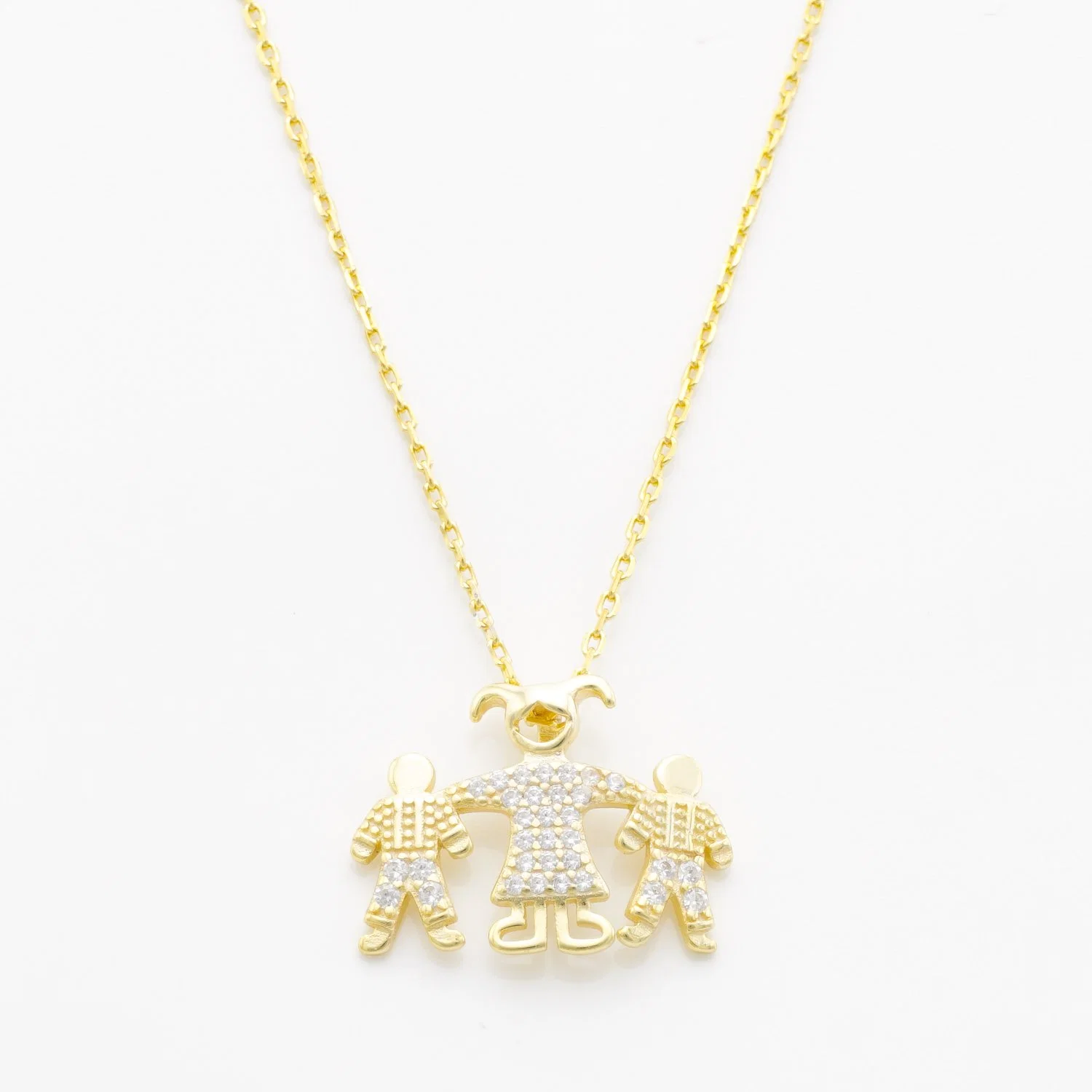 Design Simple Pretty Gold Plated Fashion Silver Jewelry Zirconia Child Pendant Necklace