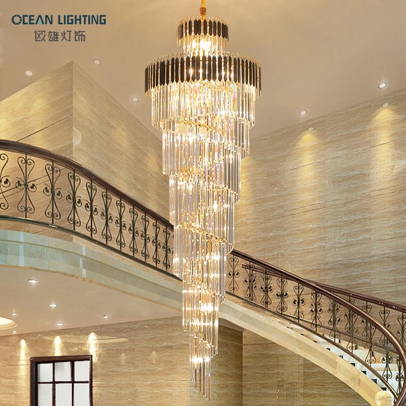 Diseño de lujo moderno gran largo colgante de techo Lámparas de cristal para escaleras