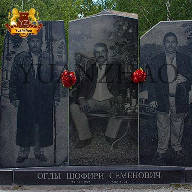 Memorial Gravestone China Black Granite Tombstone Customized Black Stone Russian Granite Monument