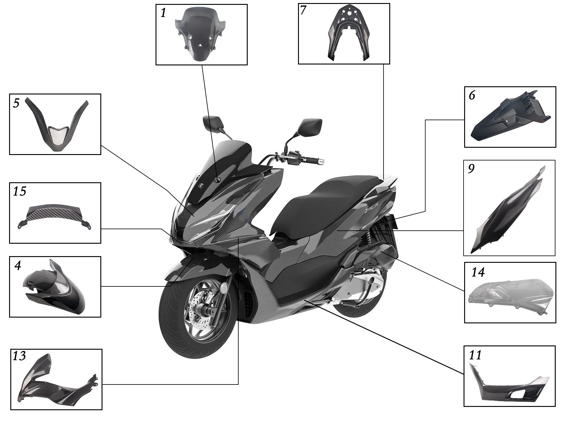 Motorcycle Accessories Spare Auto Scooter Body Cover Part for Honda Pcx160