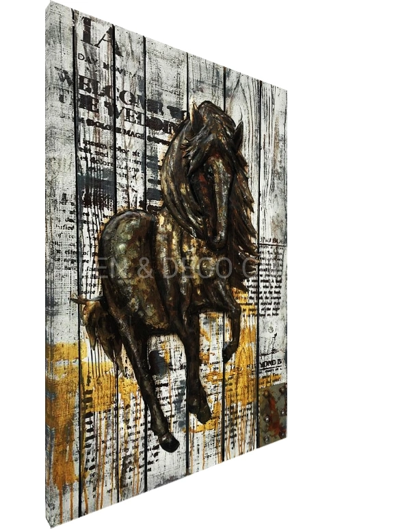 Metal Decoration Oil Painting Wall Art Tall Horse Iron Body 3D Dimension Plank