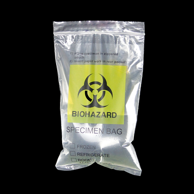 La junta superior de plástico LDPE Zip Biohazard Reclosable espécimen bolsas de transporte para la salud y de laboratorio