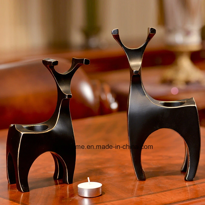 Home Decoration Black Moose Model Resin Candle Holder Craft Candlestick
