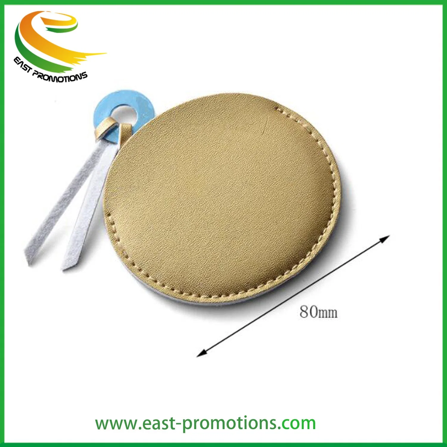 Custom Logo Epoxy Metal Stainless Steel Cosmetic Mirror Leather Pocket Round Mirror for Gift