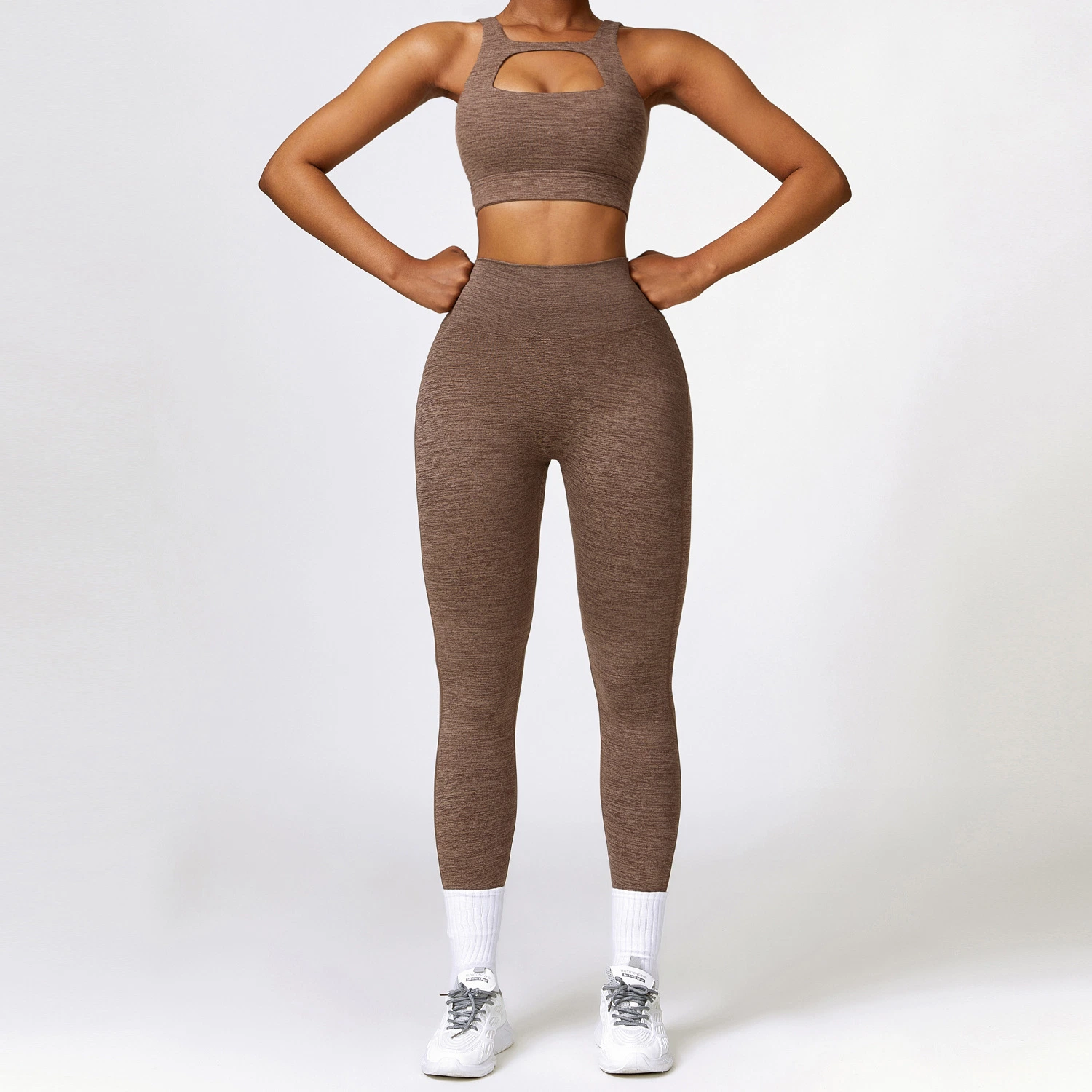 Wholesale/Supplier High quality/High cost performance  Cutout Design Yoga Sports Bra Gym Fitness Outfit Leggings with Pocket Women Active Wear Sets