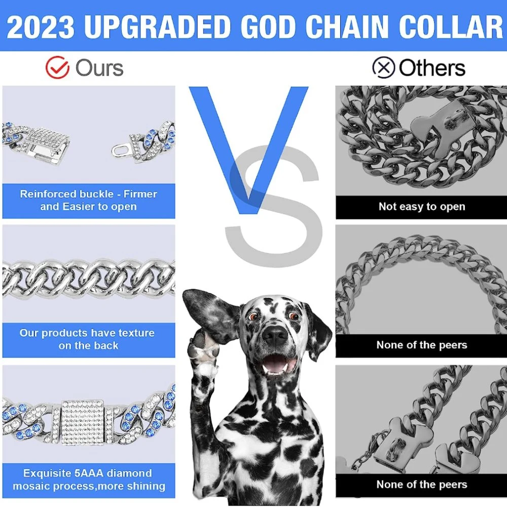 Cuban Link Necklace Diamond Chain Pet Collars for Dogs Cats Jewelry