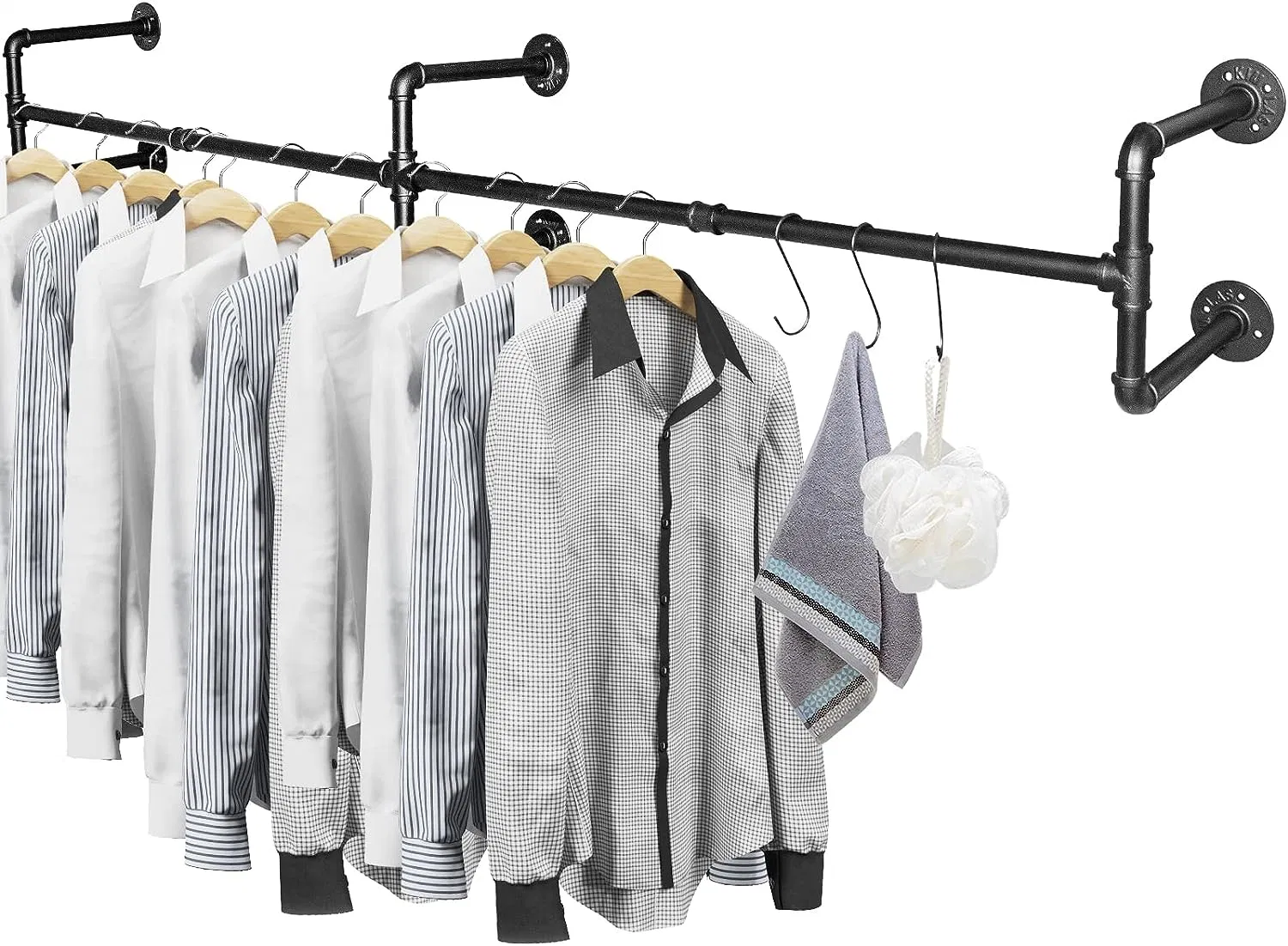 Industrial Pipe Clothing Rack Wall Mounted Clothes Rack Metal Commercial Garment Bar for Laundry Room Deco