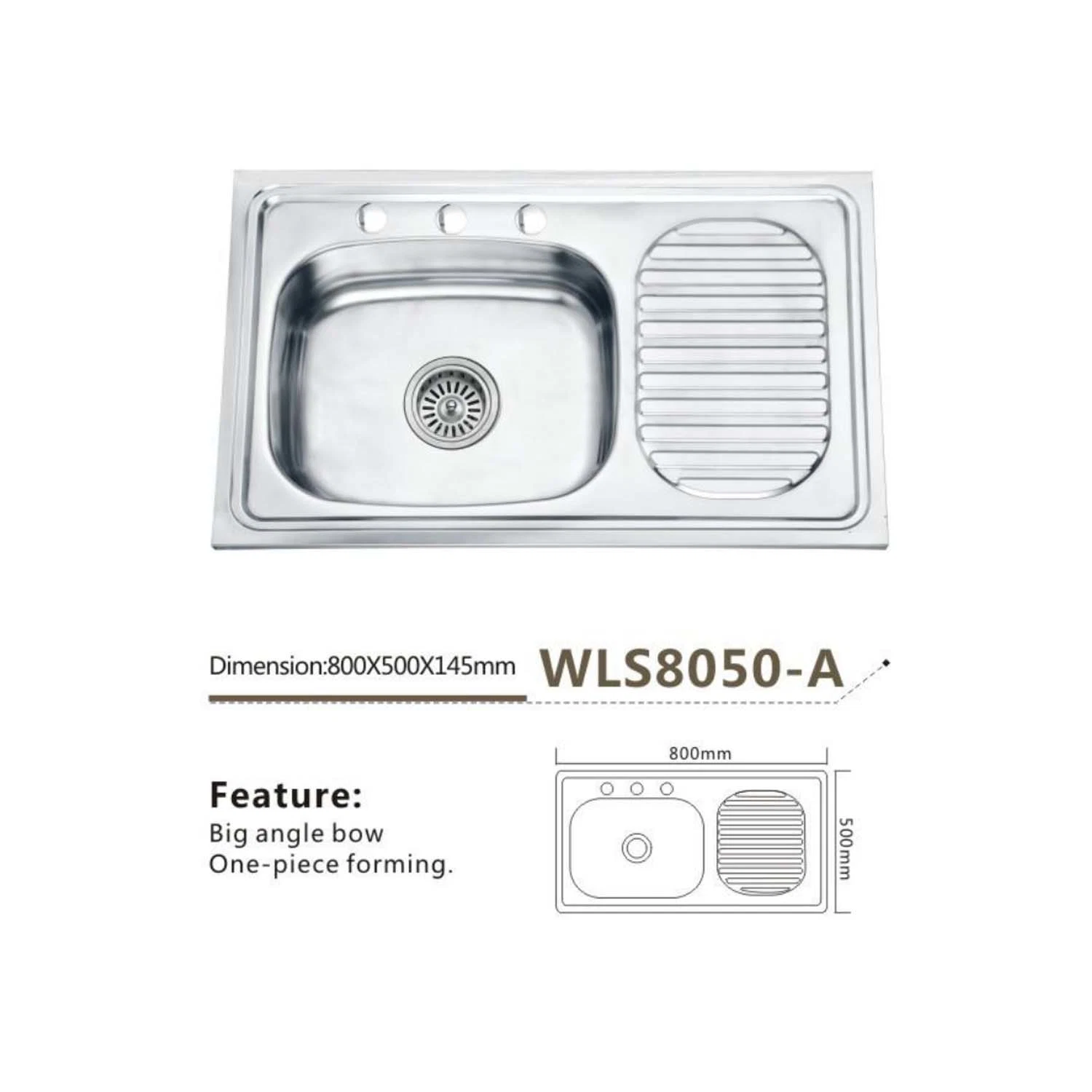 Stainless Steel Kitchen Sink Single Bowl with Drain Board Sink Wls8051