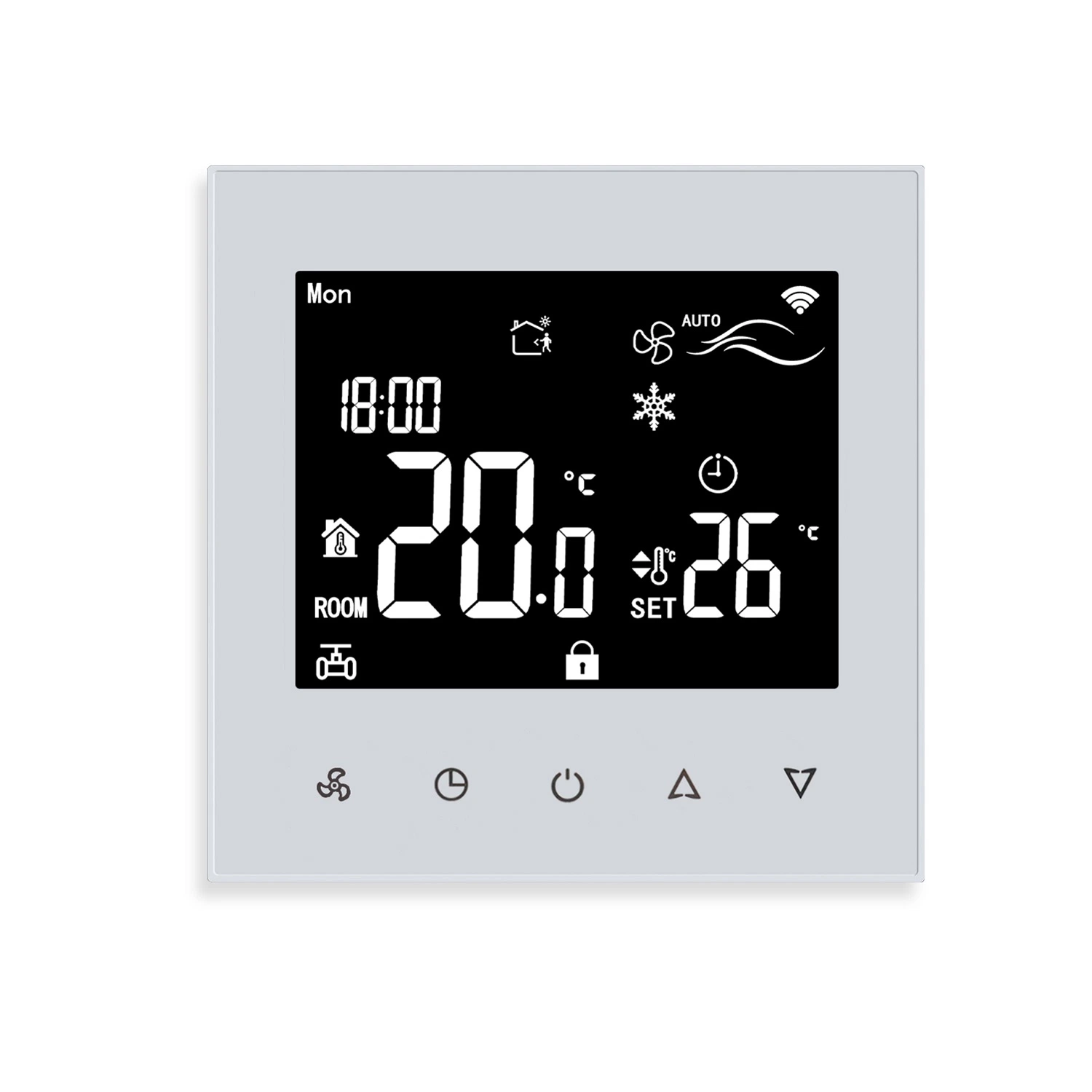 4 Pipes 3 Speed Fan Coil Touch Screen IP20 Room Thermostat Digital Controller