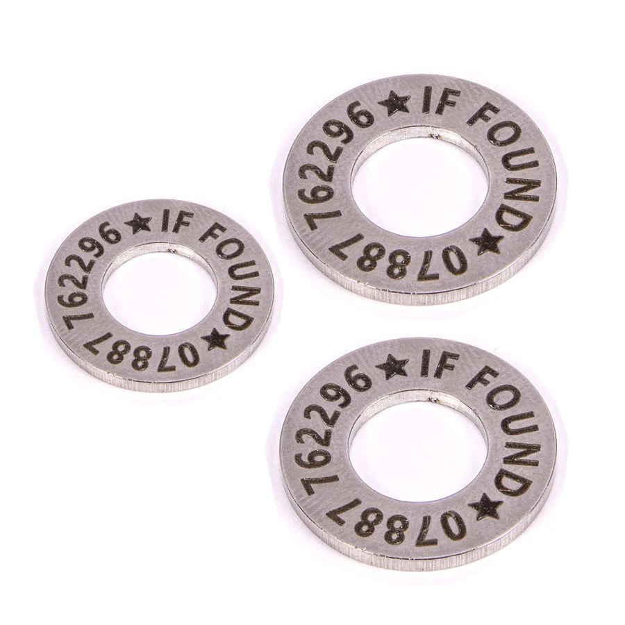 Custom Brass Stainless Steel Laser Engraved Washer Laser Cut Shims Spacers Flat Washers Pet Dog ID