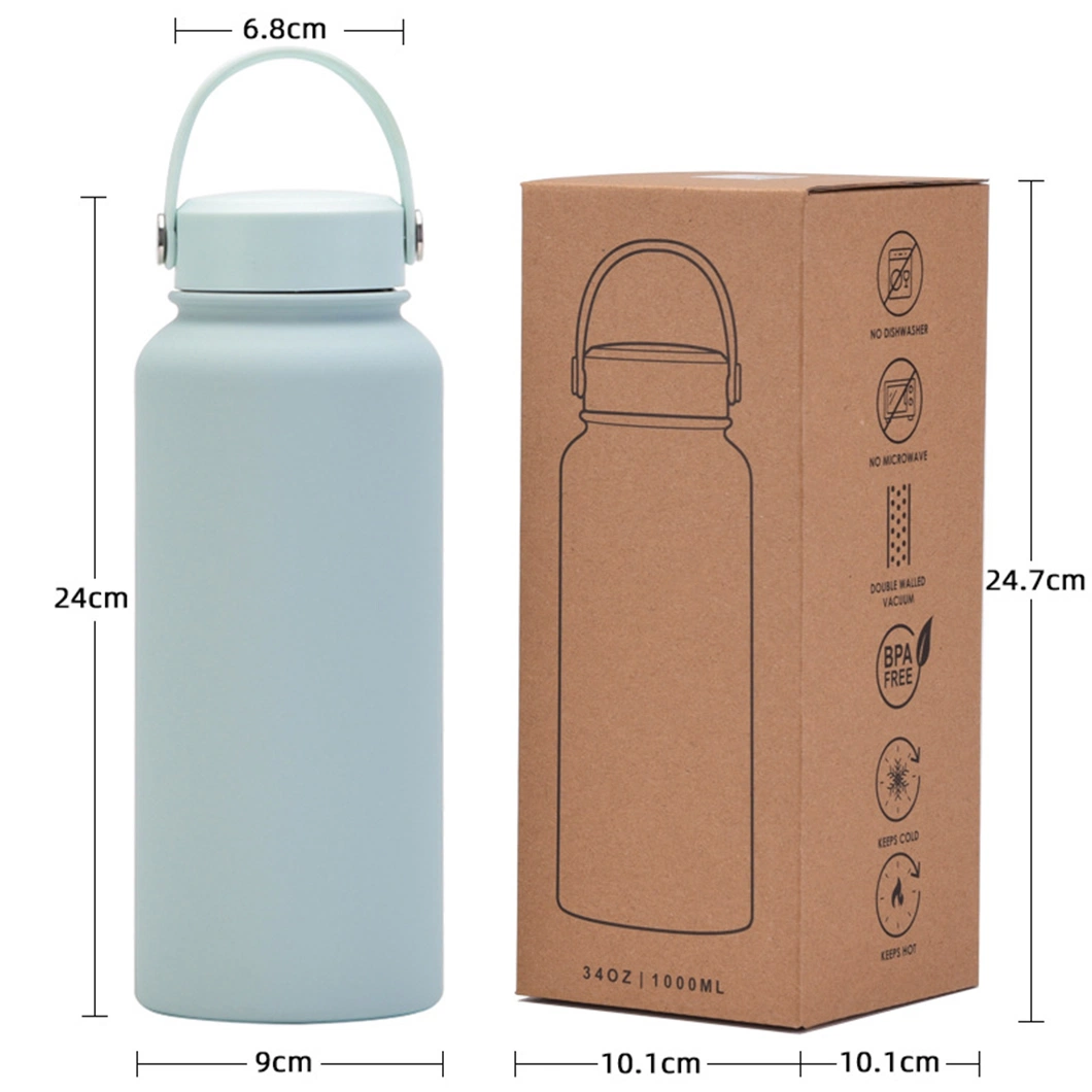 Travel Gym Bike Insulated 32oz Stainless Steel 18/10 Vacuum Reusable Simply Modern Flask Metal Water Bottle with Handle