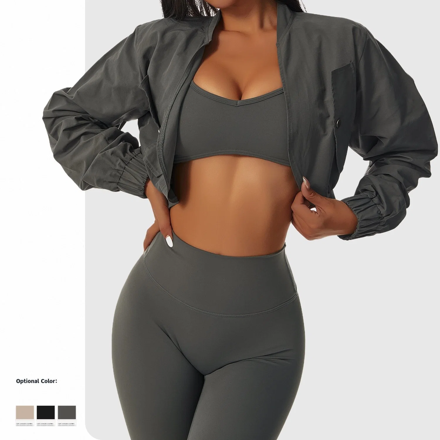 Xsunwing Wholesale Sports Apparel New Fashion Design Cotton Crop Top Gym Wear Sport Clothing Long Sleeve Crop Jackets for Women