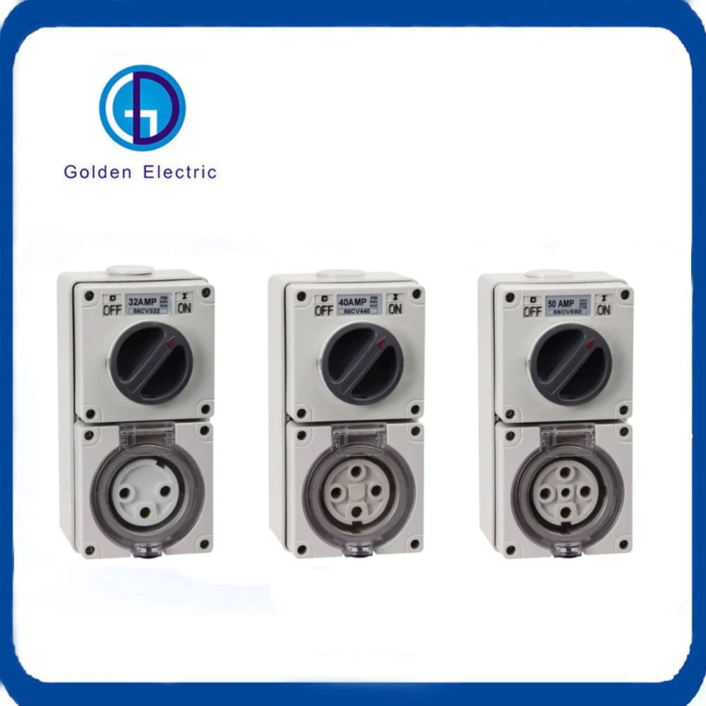 5pin 10A 20A 32A 40A 50A Industrial IP66 Combination Surface Switch Socket Outlet Electrical Switchgear