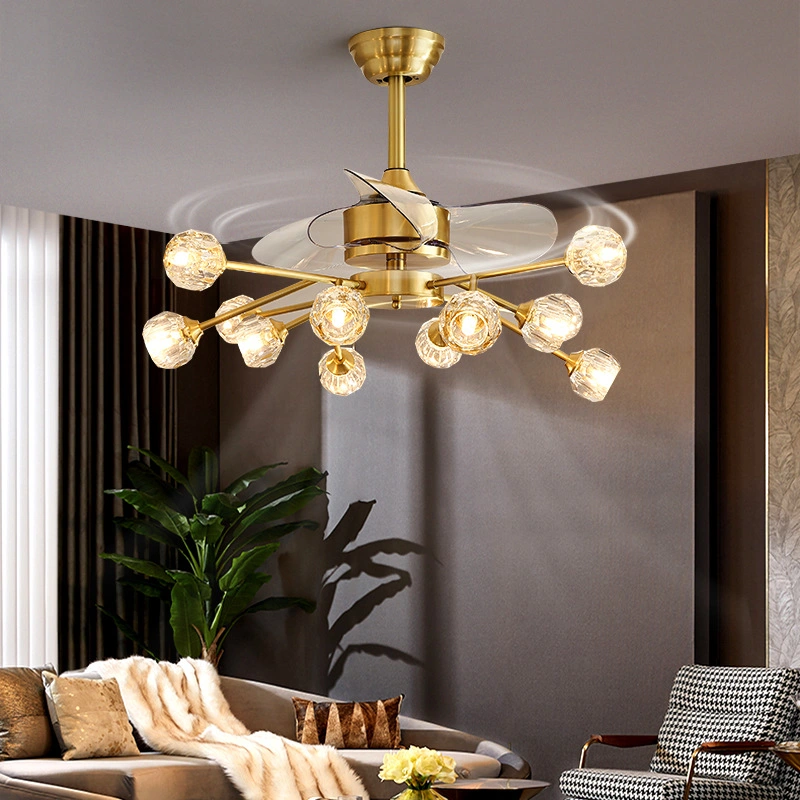 Crystal Molecular Lamp Invisible Ceiling Fan LED Light Luxury European Style